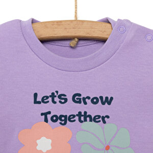 Basic Çiçek Desenli İnterlok Uzun kol Tshirt Kız Bebek