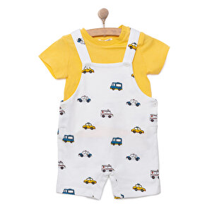 Basic Erkek Araba Desenli Şort Salopet-Tshirt Erkek Bebek