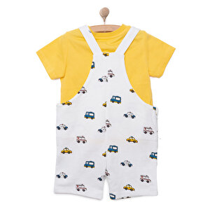 Basic Erkek Araba Desenli Şort Salopet-Tshirt Erkek Bebek