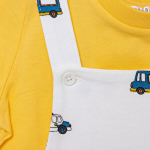 Basic Erkek Araba Desenli Şort Salopet-Tshirt Erkek Bebek