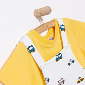 Basic Erkek Araba Desenli Şort Salopet-Tshirt Erkek Bebek