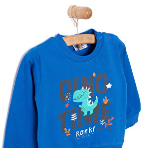 Erkek Bebek Sweatshirt Şardonlu Dino Baskılı Bisiklet Yaka Uzun Kol Lacivert Erkek Bebek Sweatshirt Şardonlu Dino Baskılı Bisiklet Yaka Uzun Kol Lacivert