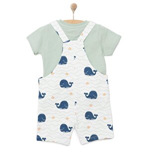 Basic Erkek Balina Desenli Şort Salopet-Tshirt Erkek Bebek Basic Erkek Balina Desenli Şort Salopet-Tshirt Erkek Bebek