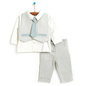 Basic Erkek Bebek Düğmeli Gömlek-Pantolon-Yelek 3lü Şık Takım Erkek Bebek