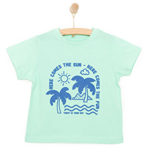 Basic Erkek Deniz ve Palmiye Baskılı T-Shirt Erkek Bebek