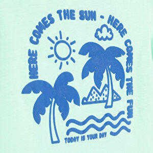 Basic Erkek Deniz ve Palmiye Baskılı T-Shirt Erkek Bebek