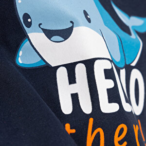 Basic Erkek Hello Balina Baskılı T-Shirt Erkek Bebek