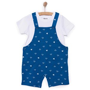 Basic Erkek Yelken Desenli Şort Salopet-Tshirt Takım Erkek Bebek