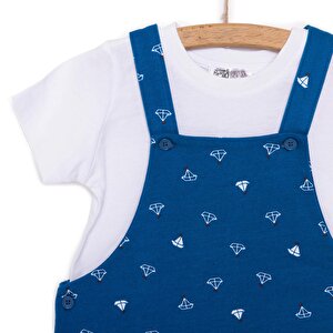 Basic Erkek Yelken Desenli Şort Salopet-Tshirt Takım Erkek Bebek