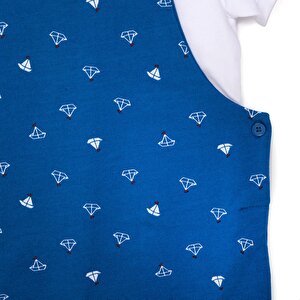 Basic Erkek Yelken Desenli Şort Salopet-Tshirt Takım Erkek Bebek