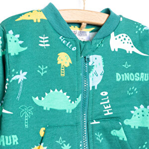 Erkek Bebek Eşofman Takım İki İplik Fermuarlı Dinazor Desen Bisiklet Yaka Uzun Kol