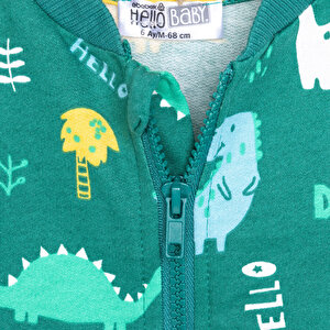 Erkek Bebek Eşofman Takım İki İplik Fermuarlı Dinazor Desen Bisiklet Yaka Uzun Kol