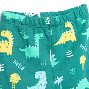 Erkek Bebek Eşofman Takım İki İplik Fermuarlı Dinazor Desen Bisiklet Yaka Uzun Kol