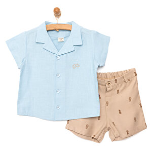 Bebbek Basic Gömlek-Şort Ta, Mavi, 1 Yaş