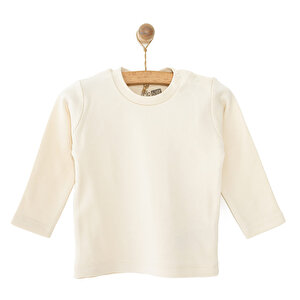 Unisex Bebek Tişört İnterlok Çıtçıtlı Bisiklet Yaka Uzun Kol Beyaz