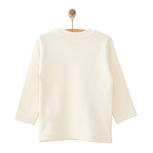 Unisex Bebek Tişört İnterlok Çıtçıtlı Bisiklet Yaka Uzun Kol Beyaz