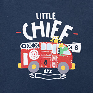 Basic  İtfaiye Araç Desenli İnterlok  Uzun kol Tshirt Erkek Bebek