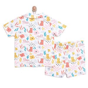Basic Kız Bebek Kısa Kol Gömlek Yaka Pijama Takımı