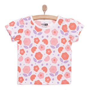Basic Kız Çiçek Desenli T-Shirt Kız Bebek
