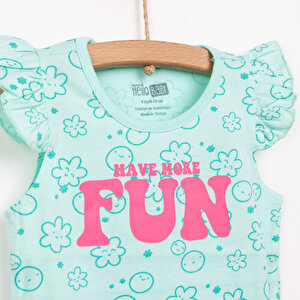 Basic Kız Çiçek ve Gülen Yüz Desenli Atlet T-shirt Kız Bebek Basic Kız Çiçek ve Gülen Yüz Desenli Atlet T-shirt Kız Bebek