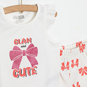 Basic Kız Fiyonk Baskılı Atlet-Şort Kız Bebek