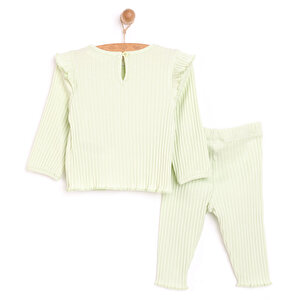 Kız Bebek Bluz Tayt Set Kaşkorse Düğmeli Bisiklet Yaka Uzun Kol
