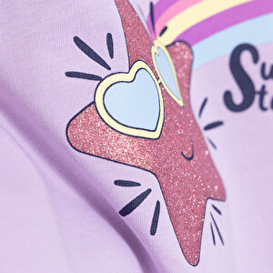 Basic Kız Kayan Yıldız Baskılı T-Shirt Kız Bebek