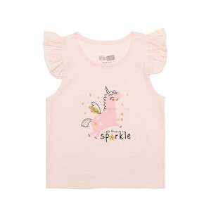 Basic Kız Melek Unicorn Baskılı Atlet T-shirt Kız Bebek