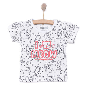 Basic Kız Meow Desenli T-Shirt Kız Bebek Basic Kız Meow Desenli T-Shirt Kız Bebek