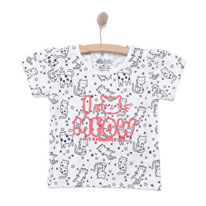 Basic Kız Meow Desenli T-Shirt Kız Bebek Basic Kız Meow Desenli T-Shirt Kız Bebek