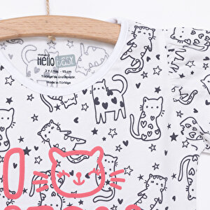 Basic Kız Meow Desenli T-Shirt Kız Bebek Basic Kız Meow Desenli T-Shirt Kız Bebek