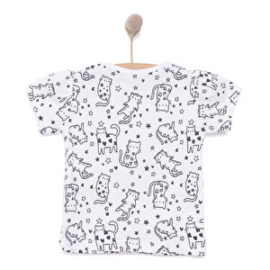 Basic Kız Meow Desenli T-Shirt Kız Bebek Basic Kız Meow Desenli T-Shirt Kız Bebek