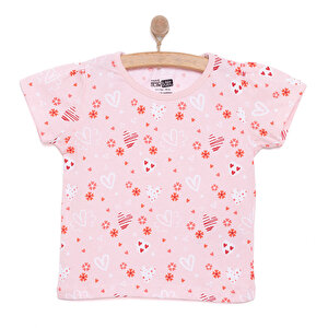 Basic Kız Meyve Yiyen Kedi Desenli T-Shirt Kız Bebek