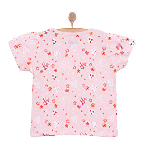 Basic Kız Meyve Yiyen Kedi Desenli T-Shirt Kız Bebek