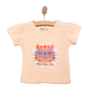 Basic Kız Star Kedi Baskılı T-Shirt Kız Bebek Basic Kız Star Kedi Baskılı T-Shirt Kız Bebek