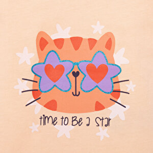 Basic Kız Star Kedi Baskılı T-Shirt Kız Bebek Basic Kız Star Kedi Baskılı T-Shirt Kız Bebek