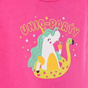 Basic Kız Unicorn Parti Baskılı T-Shirt Kız Bebek
