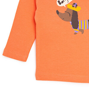 Basic Köpek Desenli İnterlok  Uzun kol Tshirt Kız Bebek