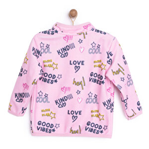 Kız Bebek Polar Hırka Metraj Baskılı Fermuarlı Hakim Yaka Uzun Kol