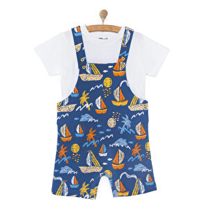 HelloBaby Basic Şort Salopet, Mavi, 6 Ay