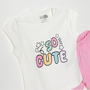 Baskılı 2 ip Yenidoğan Kız Tshirt-Şort Kız Bebek