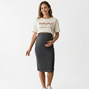 baby mom Baskılı Bluz Ete, Gri Melanj, L