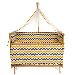 Elyaza Doğal Anne Yanı Asansörlü Uyku Setli Beşik 60x120 cm Sarı Gri