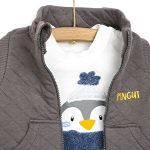Yenidoğan Penguin Sweatshirt-Yelek-Alt 3lü Set