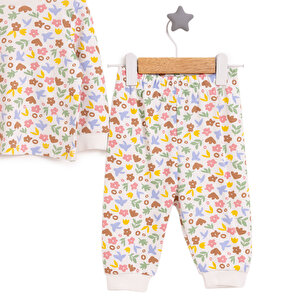 Bisiklet Yaka Çiçek Renkli Pijama Takımı Kız Bebek Bisiklet Yaka Çiçek Renkli Pijama Takımı Kız Bebek