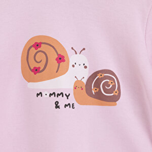 Kız Bebek Pijama Takım Salyangoz Desen Bisiklet Yaka Uzun Kol Lilla