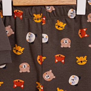 Erkek Bebek Pijama Takım İnterlok Hayvan Desen Bisiklet Yaka Uzun Kol Haki Erkek Bebek Pijama Takım İnterlok Hayvan Desen Bisiklet Yaka Uzun Kol Haki