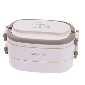 Bölmeli 2 katlı Paslanmaz Çelik Beslenme Kutusu 1140 ml Bej (çatal Kaşık ve atıştırmalı