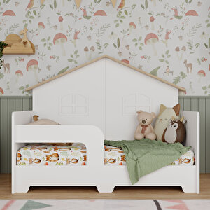 Montessori Arkası Çatılı Karyola 80x130 cm Beyaz