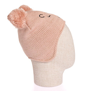 Çift Ponponlu Hayvan Figür Nakışlı Triko Bere Unisex